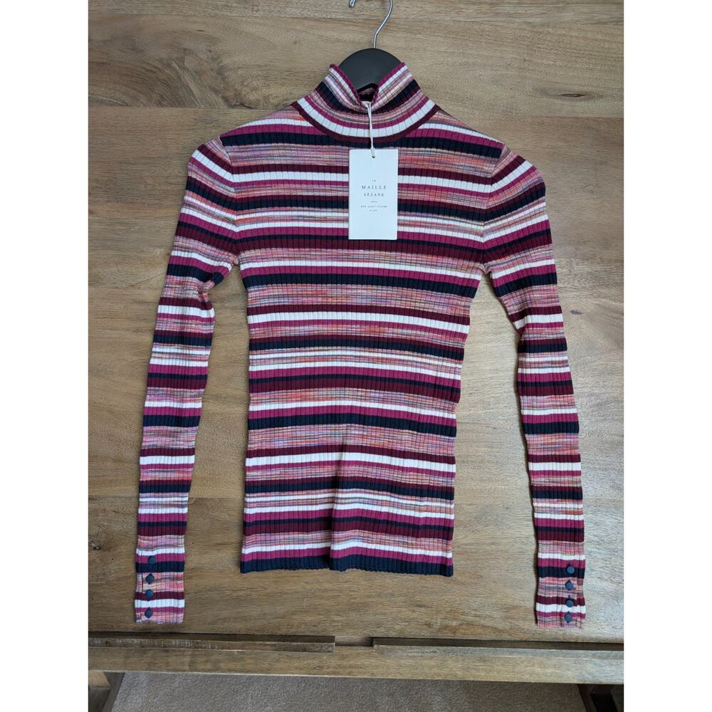 Sezane Multicolor Striped Crew Neck Sweater